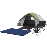 Outsunny Camping Tent with Inflatable Mattress and Camping Table&Chair, 2-3 Person Dome Tent with Sewn-in Groundsheet, Portable 3000mm Waterproof Tent with Carry Bag and Hook, for Fishing Hiking(m-11)