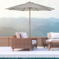 Outsunny 3(m) Fir Wooden Garden Parasol Bamboo Sun Shade Patio Outdoor Umbrella Canopy, Grey(m-12)