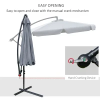 Outsunny 2.7m Garden Banana Parasol Cantilever Umbrella with Crank Handle and Cross Base for Outdoor, Hanging Sun Shade, Dark Grey(m-4)