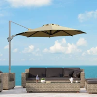 Outsunny Cantilever Umbrella Ø298 cm, Sun Umbrella, Adjustable Angle, incl. Crank, 360 Degree Rotatable, Khaki(m-13)
