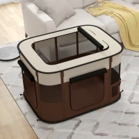 PawHut Foldable Dog Pen with Storage Bag for Indoor/Outdoor Use, Portable Pet playpen, with Ground Stakes - Brown(m-8)