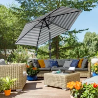 Outsunny Φ2.3m Patio Sun Umbrella Outdoor Market Table Parasol w/ Adjustable Angle 6 Ribs for Garden Backyard Pool Green Stripe(m-2)