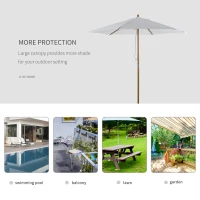 Outsunny D2.5m Bamboo Wooden Market Patio Umbrella Garden Parasol Outdoor Sunshade Canopy, 6-ribs, Cream White(m-6)