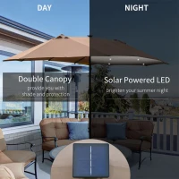 Outsunny 4.4m Double-Sided Sun Umbrella Patio Parasol LED Solar Lights Base Khaki(m-4)