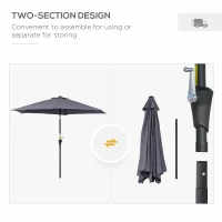 Outsunny 2.7M Patio Tilt Umbrella Sun Parasol Outdoor Garden Sun Shade Aluminium Frame with Crank(Grey)(m-6)