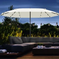 Outsunny 4.4m Double-Sided Sun Umbrella Patio Parasol LED Solar Lights Base Cream White(m-13)