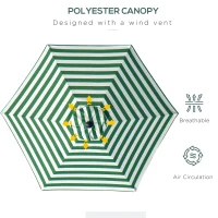 Outsunny Φ2.3m Patio Sun Umbrella Outdoor Market Table Parasol w/ Adjustable Angle 6 Ribs for Garden Backyard Pool Green Stripe(m-7)