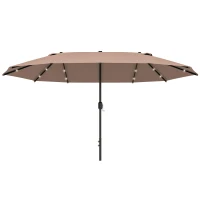 Outsunny 4.4m Double-Sided Sun Umbrella Patio Parasol LED Solar Lights Base Khaki(m-1)