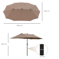 Outsunny 4.4m Double-Sided Sun Umbrella Patio Parasol LED Solar Lights Base Khaki(m-3)