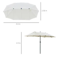 Outsunny 4.4m Double-Sided Sun Umbrella Patio Parasol LED Solar Lights Base Cream White(m-3)