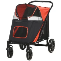 PawHut Carrinho para Cães Dobrável com Janelas de Malha Cinto de Segurança e Bolsos de Armazenamento 112x65x100 cm Vermelho(m-12)
