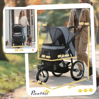 PawHut Hundewagen Hundetrolley mit Jogger-Funktion bis 20 kg Klappbar Netzfenster, Ablagekorb, Grau, 111 x 58 x 107 cm(m-4)