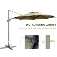 Outsunny Cantilever Umbrella Ø298 cm, Sun Umbrella, Adjustable Angle, incl. Crank, 360 Degree Rotatable, Khaki(m-6)