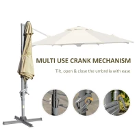 Outsunny Cantilever Umbrella Ø298 cm, Sun Umbrella, Adjustable Angle, incl. Crank, 360 Degree Rotatable, Khaki(m-7)