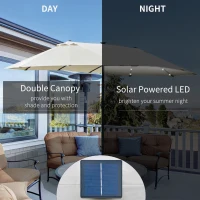 Outsunny 4.4m Double-Sided Sun Umbrella Patio Parasol LED Solar Lights Base Cream White(m-4)