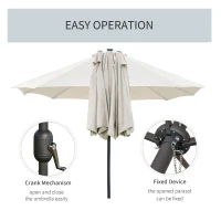 Outsunny 4.4m Double-Sided Sun Umbrella Patio Parasol LED Solar Lights Base Cream White(m-6)