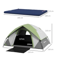 Outsunny Camping Tent with Inflatable Mattress, 2-3 Person Dome Tent with Air Bed and Sewn-in Groundsheet, Portable 3000mm Waterproof Tent with Carry Bag and Hook, for Fishing Hiking(m-3)