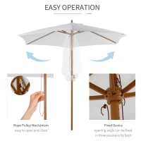 Outsunny D2.5m Bamboo Wooden Market Patio Umbrella Garden Parasol Outdoor Sunshade Canopy, 6-ribs, Cream White(m-5)