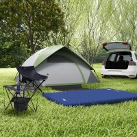 Outsunny Camping Tent with Inflatable Mattress and Camping Table&Chair, 2-3 Person Dome Tent with Sewn-in Groundsheet, Portable 3000mm Waterproof Tent with Carry Bag and Hook, for Fishing Hiking(m-10)