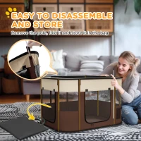 PawHut Foldable Dog Pen with Storage Bag for Indoor/Outdoor Use, Portable Pet playpen, with Ground Stakes - Brown(m-6)