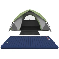 Outsunny Camping Tent with Inflatable Mattress, 2-3 Person Dome Tent with Air Bed and Sewn-in Groundsheet, Portable 3000mm Waterproof Tent with Carry Bag and Hook, for Fishing Hiking(m-11)