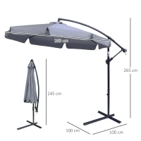 Outsunny 2.7m Garden Banana Parasol Cantilever Umbrella with Crank Handle and Cross Base for Outdoor, Hanging Sun Shade, Dark Grey(m-3)