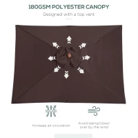 Outsunny 2 x 1.5m Patio Garden Parasol Sun Umbrella Sunshade Canopy Outdoor Backyard Furniture Fir Wooden Pole 6 Ribs Tilt Mechanism - Coffee(m-5)