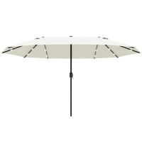 Outsunny 4.4m Double-Sided Sun Umbrella Patio Parasol LED Solar Lights Base Cream White(m-1)