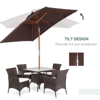 Outsunny 2 x 1.5m Patio Garden Parasol Sun Umbrella Sunshade Canopy Outdoor Backyard Furniture Fir Wooden Pole 6 Ribs Tilt Mechanism - Coffee(m-4)
