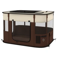 PawHut Foldable Dog Pen with Storage Bag for Indoor/Outdoor Use, Portable Pet playpen, with Ground Stakes - Brown(m-11)