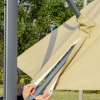 Outsunny Cantilever Umbrella Ø298 cm, Sun Umbrella, Adjustable Angle, incl. Crank, 360 Degree Rotatable, Khaki(m-11)