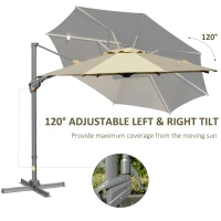 Outsunny Cantilever Umbrella Ø298 cm, Sun Umbrella, Adjustable Angle, incl. Crank, 360 Degree Rotatable, Khaki(m-5)