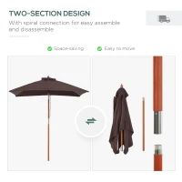 Outsunny 2 x 1.5m Patio Garden Parasol Sun Umbrella Sunshade Canopy Outdoor Backyard Furniture Fir Wooden Pole 6 Ribs Tilt Mechanism - Coffee(m-7)