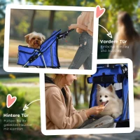PawHut Hundewagen bis 10kg klappbar verstellbares Vordach 2 Becherhalter Bodenkorb Blau(m-6)