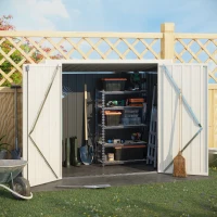 Outsunny Abri de Jardin - cabane de jardin 1,26 m² - cabanon rangement outils 2 Portes verrouillables - dim. 147L x 86l x 134H cm - tôle d'acier Gris Blanc(m-2)