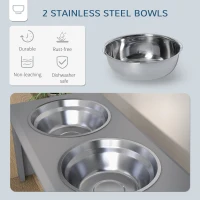PawHut Raised Dog Feeding Bowls with Stand, Stainless Steel for Small and Medium Dog, 58L x 31W x 25H cm - Grey(m-5)
