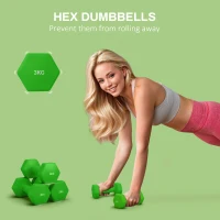 SPORTNOW Set 2 Greutăți Hexagonale cu Gantere Pereche cu Prindere Antiderapantă pentru Antrenament de Fitness Acasă, 18x7x7 cm, Verde(m-4)