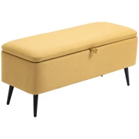 HOMCOM Banco de Armazenamento Estofado em Linho com Tampa Abatível e Pés de Aço Carga Máxima 150kg 101x38,5x44,5 cm Amarelo(m-11)