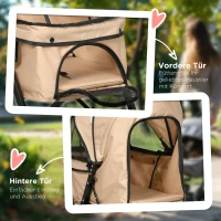 PawHut Hondenbuggy Opvouwbaar, 1 Mand, 2 Remmen, inclusief Veiligheidslijn, Lichtbruin(m-7)