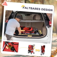 PawHut Hundewagen Hundebuggy bis 10 kg Klappbar Bodenkorb 2 Becherhalter verstellbares Vordach Rot(m-5)