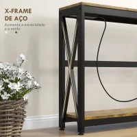 HOMCOM Mesa Consola de Estilo Industrial Mesa de Entrada de 2 Níveis com Estação de Carregamento 100x24x75 cm Castanho Rústico(m-7)