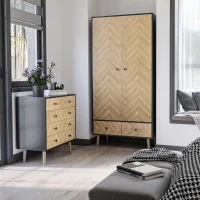 Homcom Dulap Lemn Gri inchis – 2 Usi, Compartimente si Sertare(m-10)