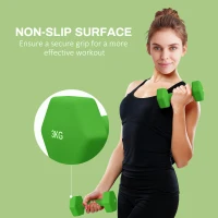 SPORTNOW Set 2 Greutăți Hexagonale cu Gantere Pereche cu Prindere Antiderapantă pentru Antrenament de Fitness Acasă, 18x7x7 cm, Verde(m-6)