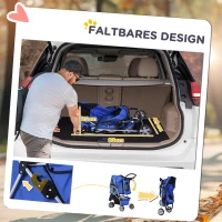 PawHut Hundewagen Hundebuggy bis 10 kg Klappbar Netzfenster Ablagekorb 2 Becherhalter Blau(m-5)