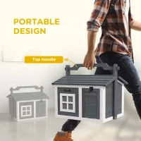 PawHut Indoor Rabbit Hutch, Portable Small Animal House Outdoor, with Top Handle, Openable Roof - Grey(m-6)