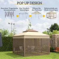 Outsunny Faltpavillon mit Seitenwänden Transporttasche Khaki 3,25 x 3,25 x 2,65 m(m-4)