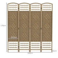 HOMCOM Biombo de 4 Painéis Dobrável Separador de Ambientes de Corda de Papel e Estrutura de Madeira 60x170 cm Natural(m-3)