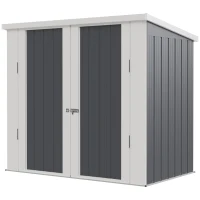 Outsunny Abri de Jardin - cabane de jardin 1,26 m² - cabanon rangement outils 2 Portes verrouillables - dim. 147L x 86l x 134H cm - tôle d'acier Gris Blanc(m-10)