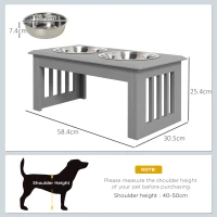 PawHut Raised Dog Feeding Bowls with Stand, Stainless Steel for Small and Medium Dog, 58L x 31W x 25H cm - Grey(m-3)