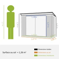 Outsunny Abri de Jardin - cabane de jardin 1,26 m² - cabanon rangement outils 2 Portes verrouillables - dim. 147L x 86l x 134H cm - tôle d'acier Gris Blanc(m-3)